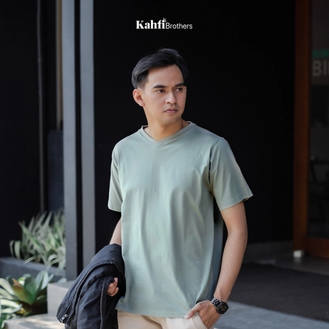 T-shirt V neck Pria combed - BIN SAGE